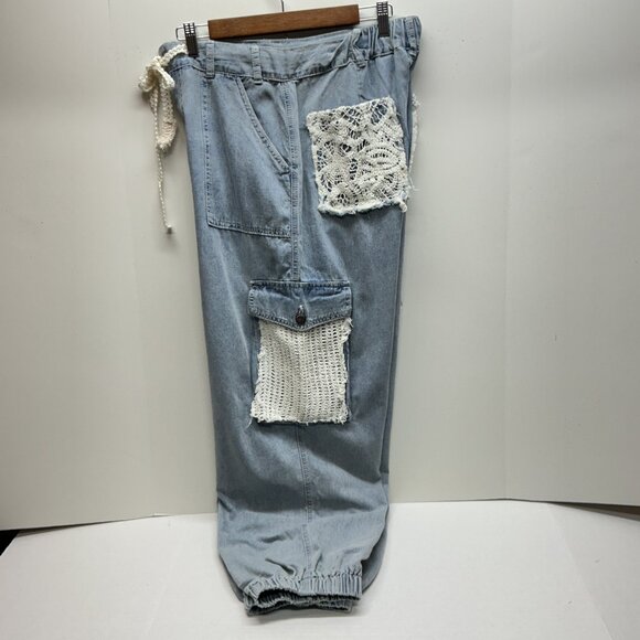 #593❤️POL CARGO JOGGERS 100% COTTON WITH CROCHETED OVERLAY POCKETS - Picture 6 of 13